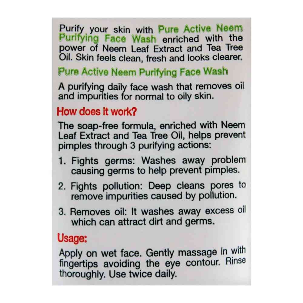 Garnier Skin Active Pure Active Neem Purifying Face Wash, For Normal To Oily Skin, 50ml