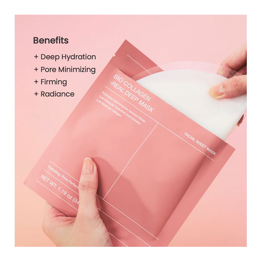 Biodance Bio Collagen Real Deep Facial Sheet Mask, Hyaluronic Acid, Niacinamide, For All Types Of Skin, 34g