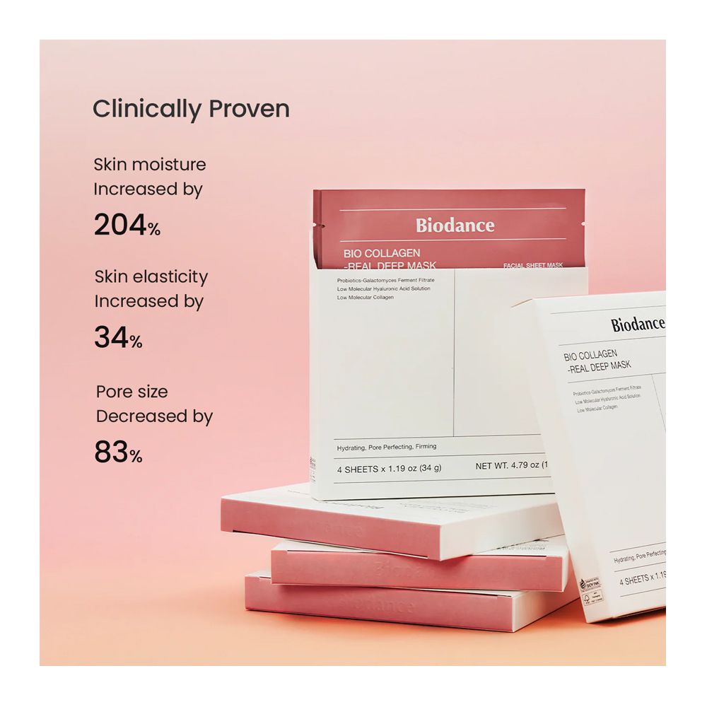 Biodance Bio Collagen Real Deep Facial Sheet Mask, Hyaluronic Acid, Niacinamide, For All Types Of Skin, 34g