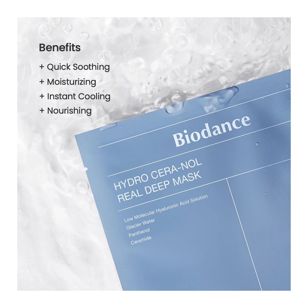 Biodance Hydro Cera-Nol Real Deep Facial Sheet Mask, Hyaluronic Acid, Niacinamide, For Sensitive Skin, 34g