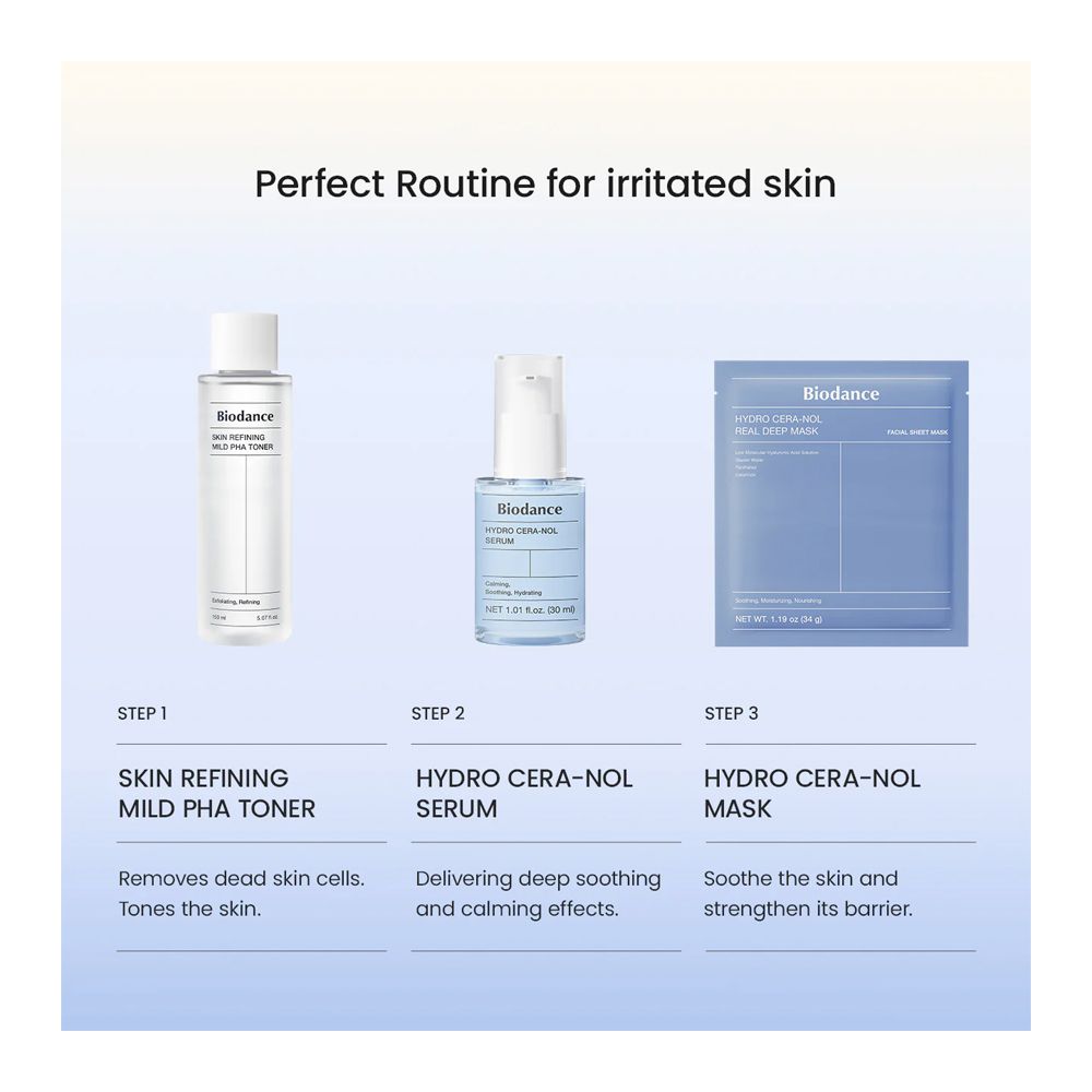 Biodance Hydro Cera-Nol Real Deep Facial Sheet Mask, Hyaluronic Acid, Niacinamide, For Sensitive Skin, 34g