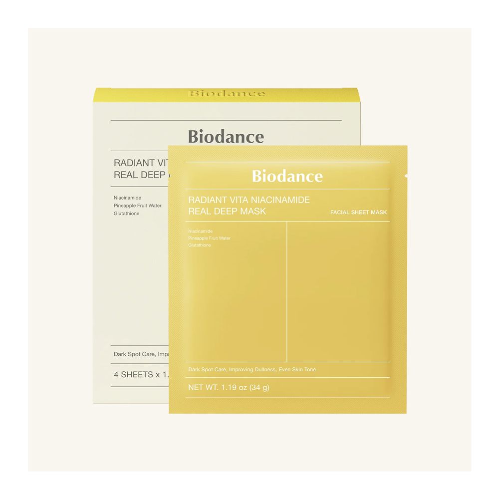 Biodance Radiant Vita Niacinamide Facial Sheet Mask, Hyaluronic Acid, Niacinamide, For Sensitive Skin, 34g
