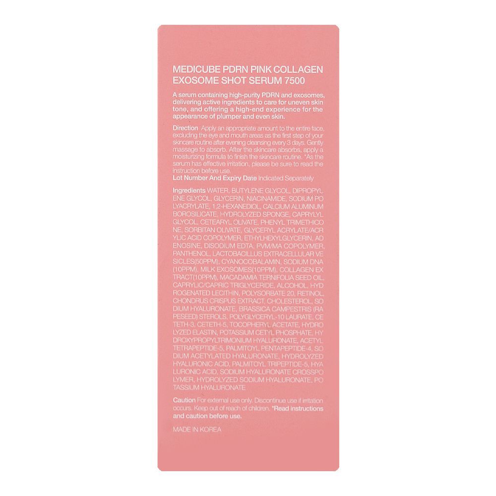 Medicube PDRN Pink Collagen Exosome Shot 7500 Serum, Glycerin, Niacinamide, For Dry Skin, 30ml