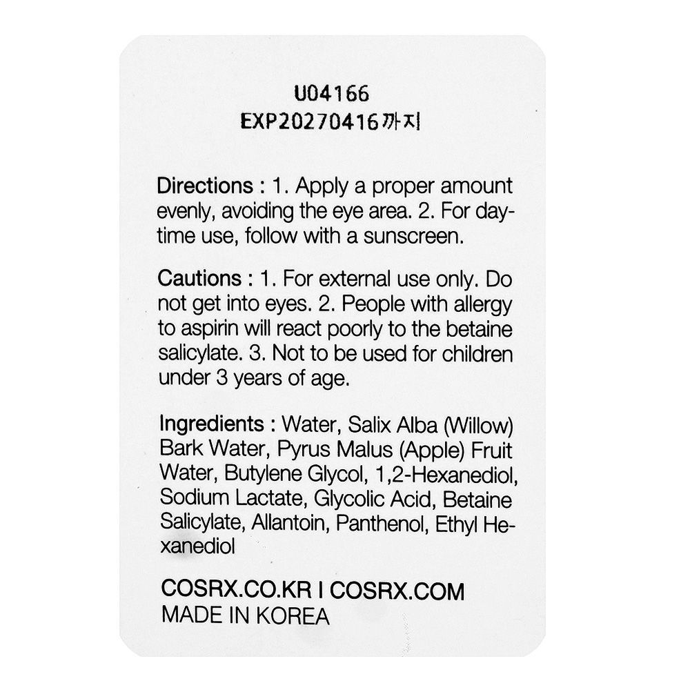 COSRX AHA/BHA Clarifying Treatment Toner, Glycolic Acid, For Smooth Skin, 100ml