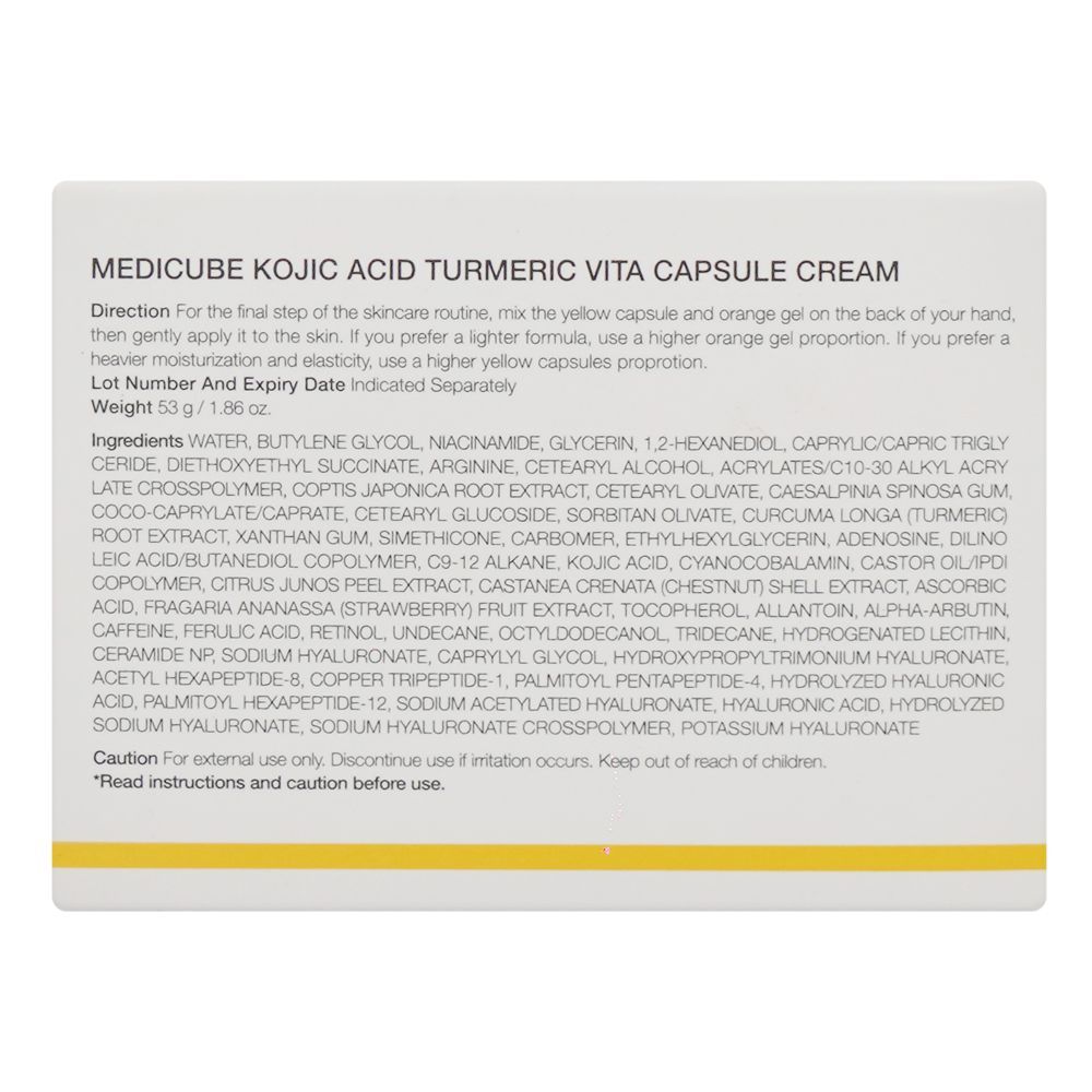 Medicube Kojic Acid Turmeric Vita Capsule Cream, Niacinamide, Kojic Acid, For Dull Skin, 53g