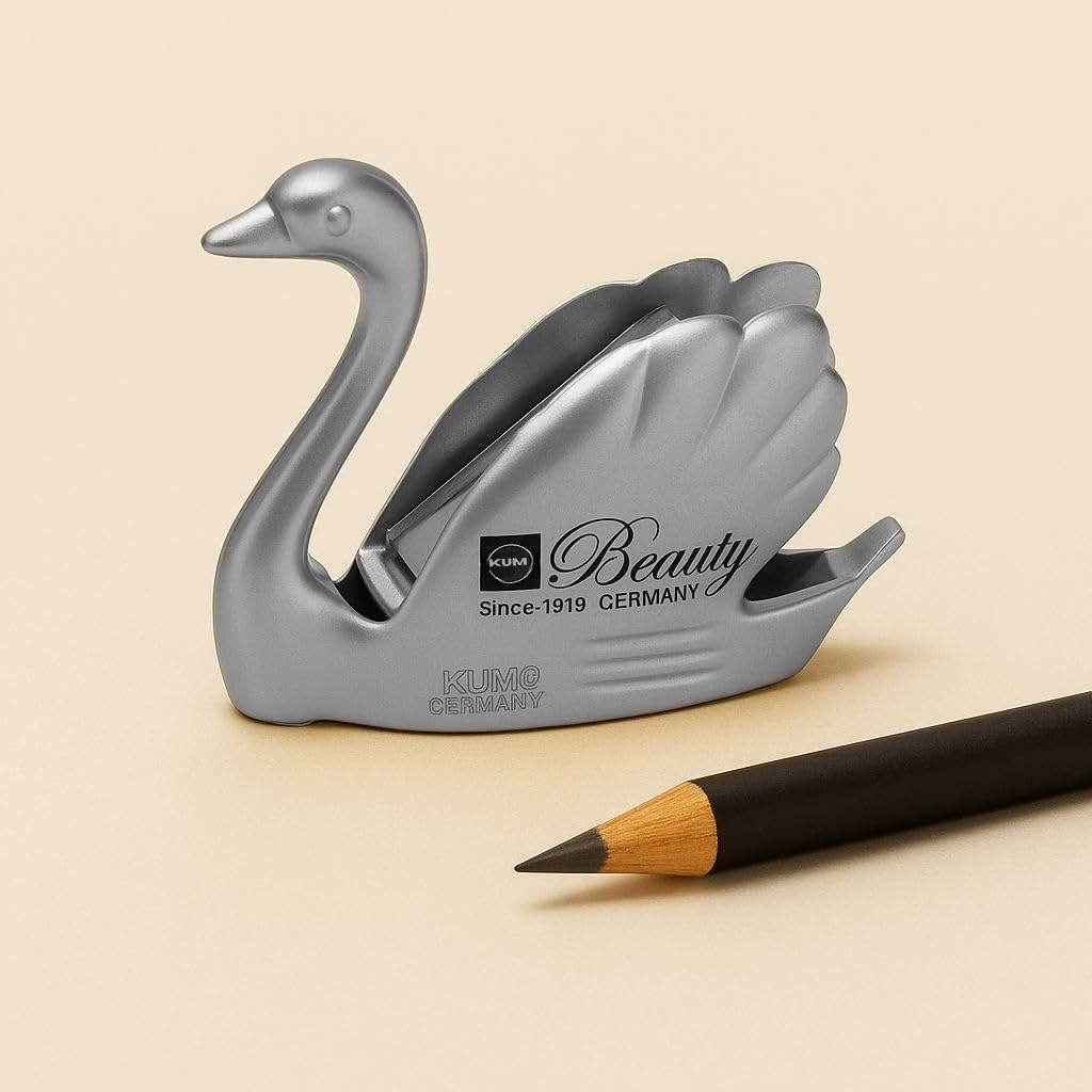 KUM Germany Little Swan Silver Cosmetic Sharpener – Premium Makeup Pencil Sharpener for Eyeliners & Lip Liners – Elegant Swan Design