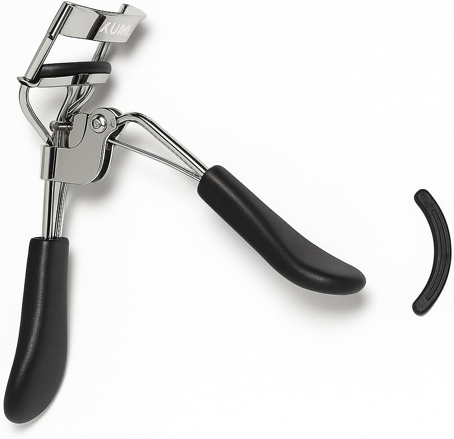 KUM Germany Professional Eyelash Curler Stainless Steel Lash Curler with Soft Silicone Pads Ergonomic Handle for Long Lashes Natural Curl Makeup Tool for Women