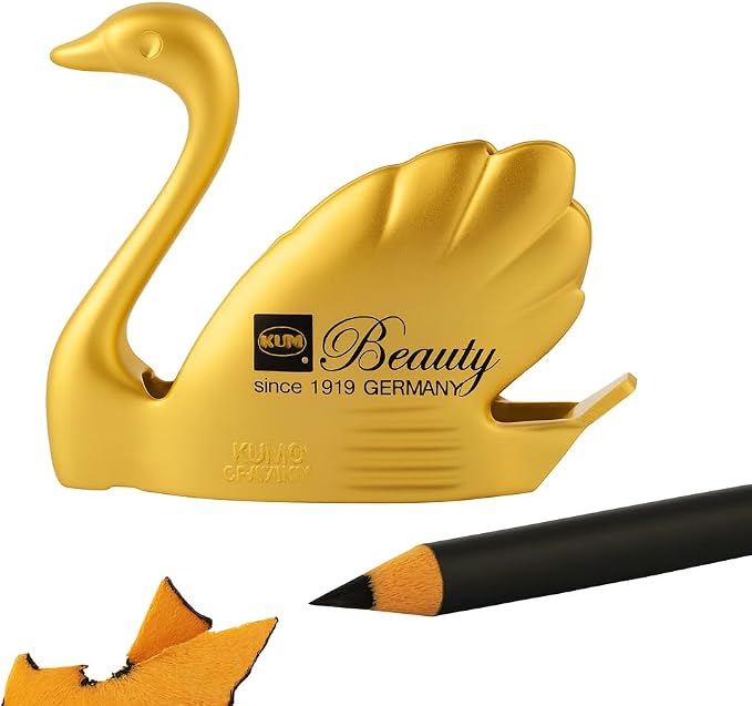 KUM Gold Cosmetic Sharpener German-Made Stainless Steel Blades, Sharpener for Eyeliners & Lip Liners – Elegant Swan Design