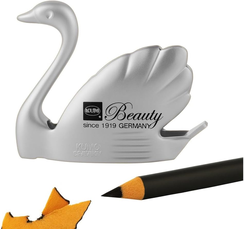 KUM Germany Little Swan Silver Cosmetic Sharpener – Premium Makeup Pencil Sharpener for Eyeliners & Lip Liners – Elegant Swan Design