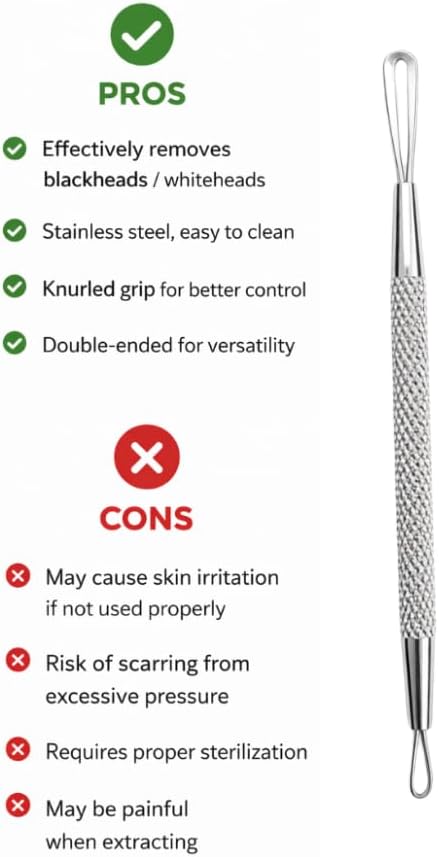 KUM Blackhead Remover Tool, Stainless Steel, Dual-Ended with Textured Grip, Professional Nail and Face Care