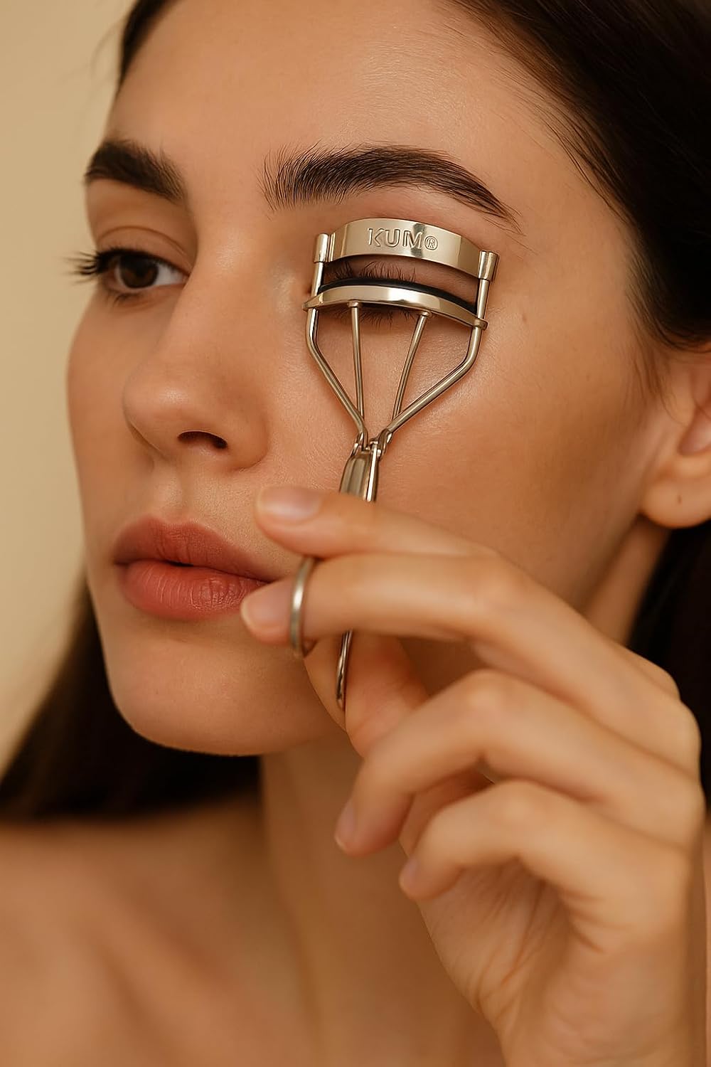 KUM Germany Eyelash Linear Curler Precision Stainless Steel Mini Lash Curler for Natural Curl & Lift, Handy Grip, Vegan & Cruelty-Free