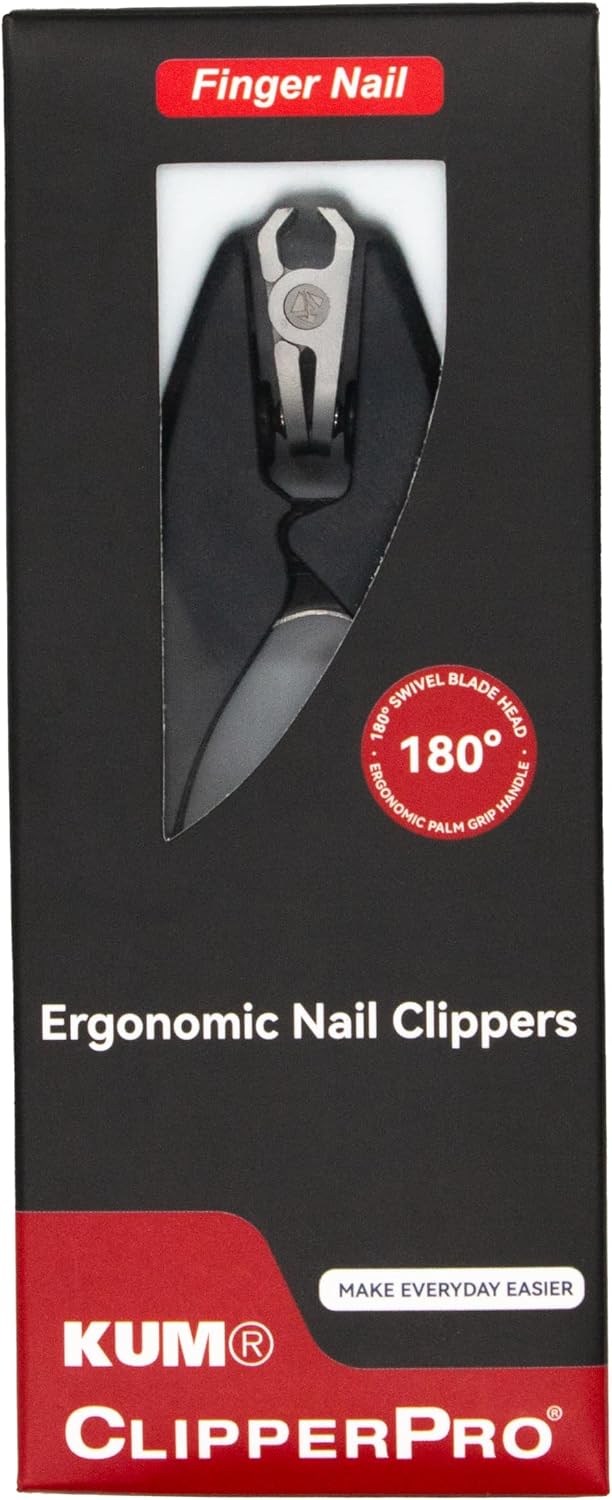 KUM MT0305 - Ergonomic Nail Clippers Clipper Pro for Fingernails, 180° Rotating Blades, Made of Stainless Steel