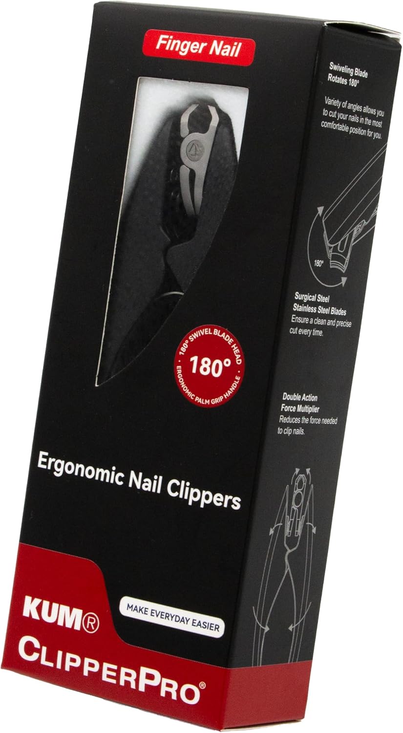 KUM MT0305 - Ergonomic Nail Clippers Clipper Pro for Fingernails, 180° Rotating Blades, Made of Stainless Steel