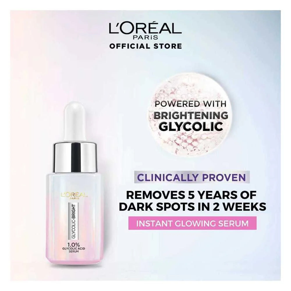 L'Oreal Paris Glycolic Bright Instant Glowing Serum, Reduces 57% Dark Spots, 15ml
