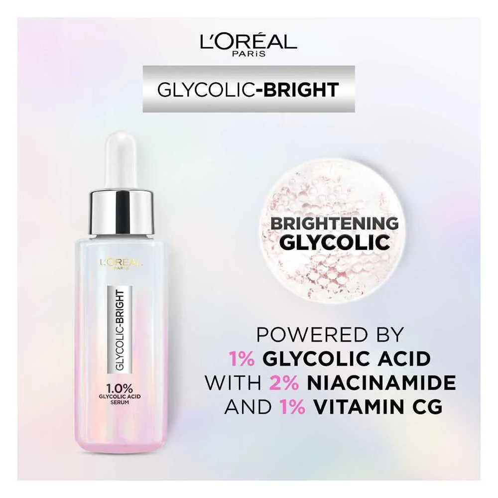 L'Oreal Paris Glycolic Bright Instant Glowing Serum, Reduces 57% Dark Spots, 30ml