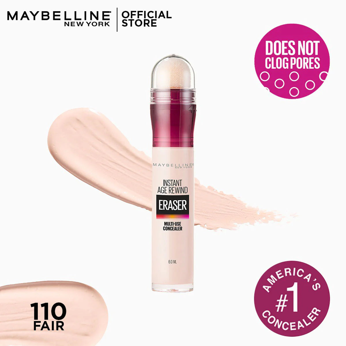 Maybelline New York Instant Age Rewind Eraser Multi-Use Concealer, 110 Fair