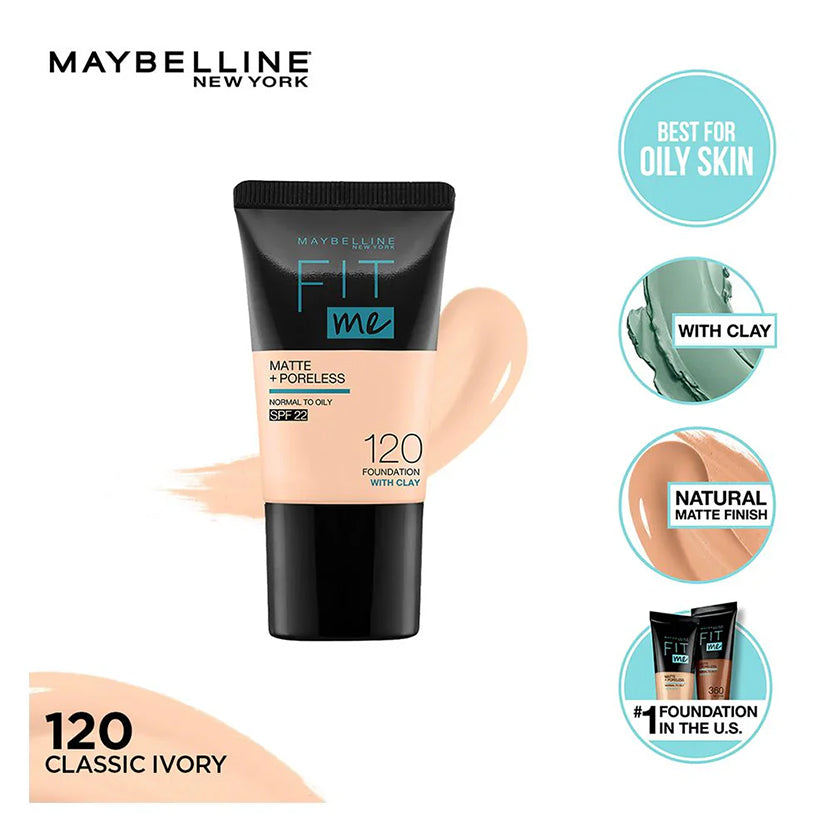 Maybelline Fit Me Matte + Poreless Liquid Foundation, 120, Classic Ivory, 18Ml