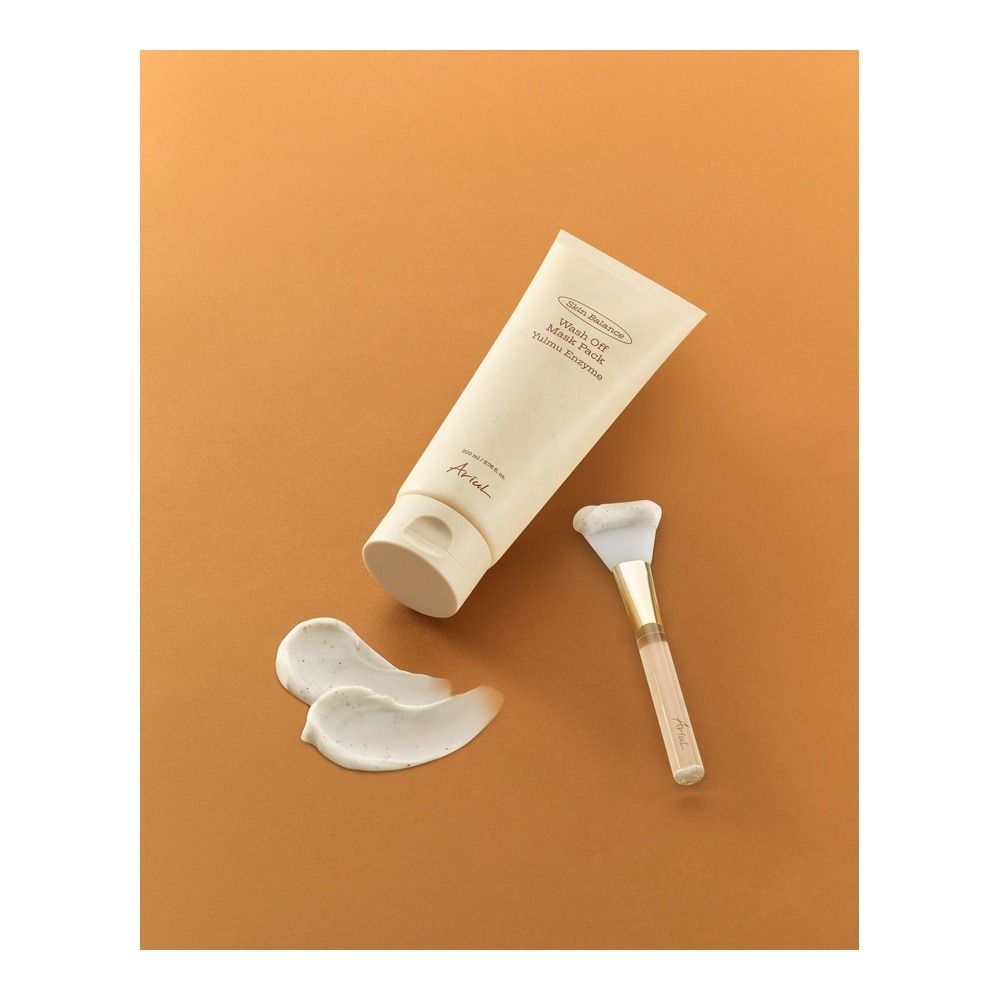 Ariul Skin Balance Wash Off Mask Pack Yulmu Enzyme + Pack Brush, Vitamin E & Hyaluronic Acid, For Dry & Sensitive Skin, 200ml