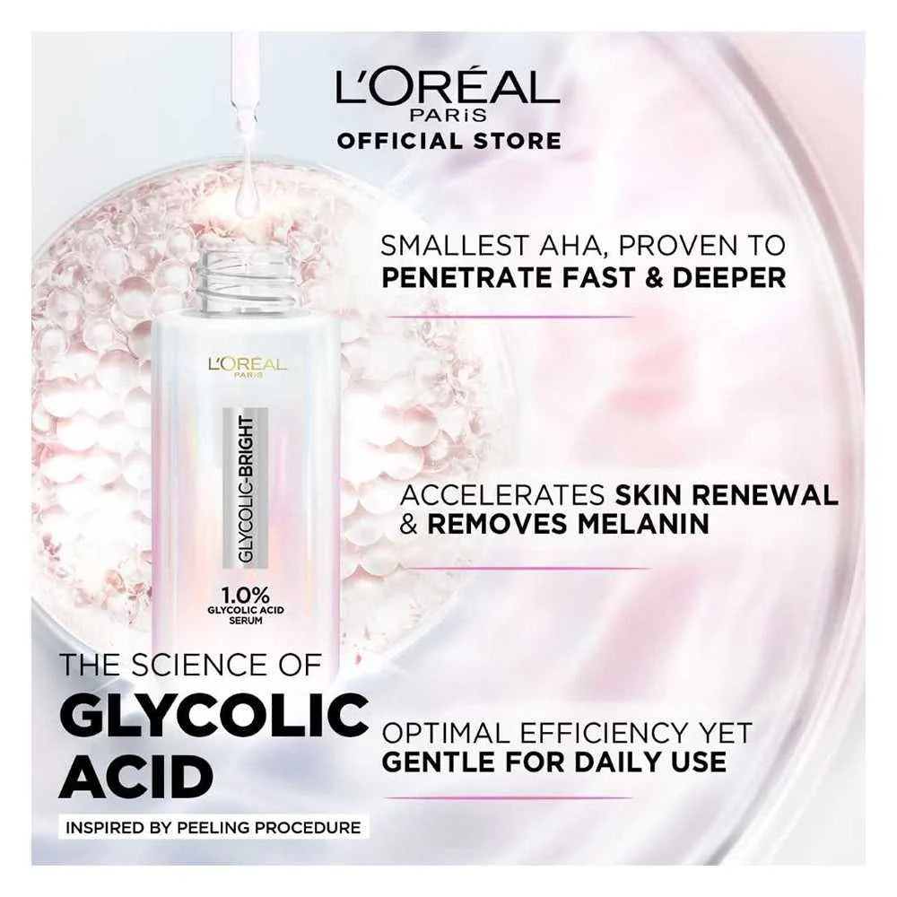 L'Oreal Paris Glycolic Bright Instant Glowing Serum, Reduces 57% Dark Spots, 30ml