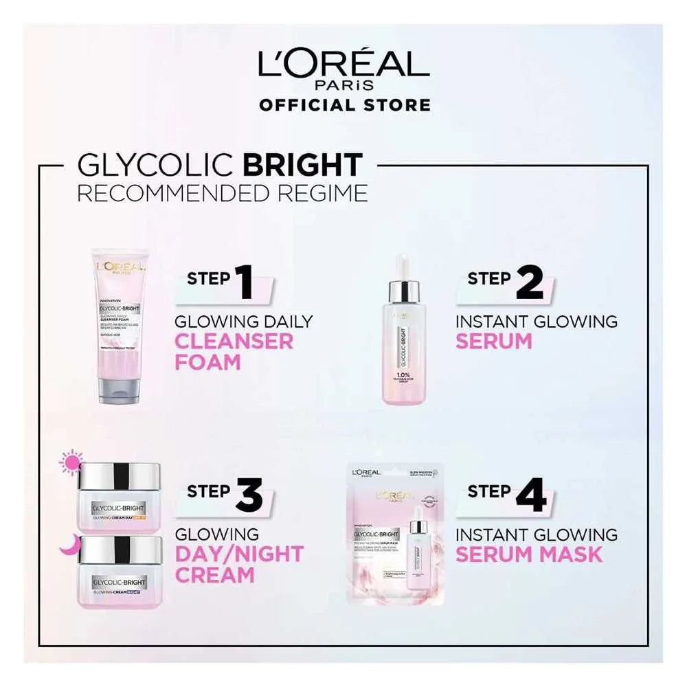 L'Oreal Paris Glycolic Bright Instant Glowing Serum, Reduces 57% Dark Spots, 30ml